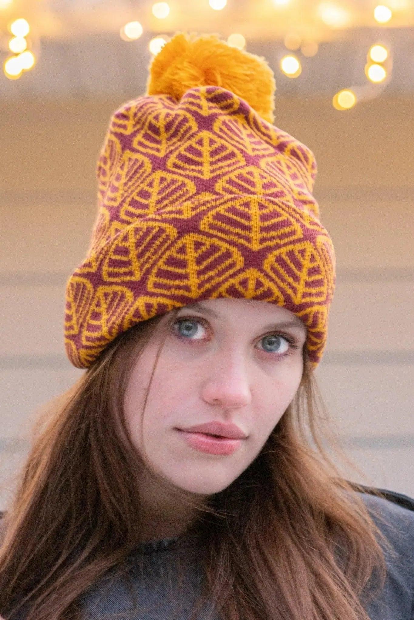 Crimson Glow Winter Hat - Cozy Fleece-Lined Beanie for Chilly Adventures